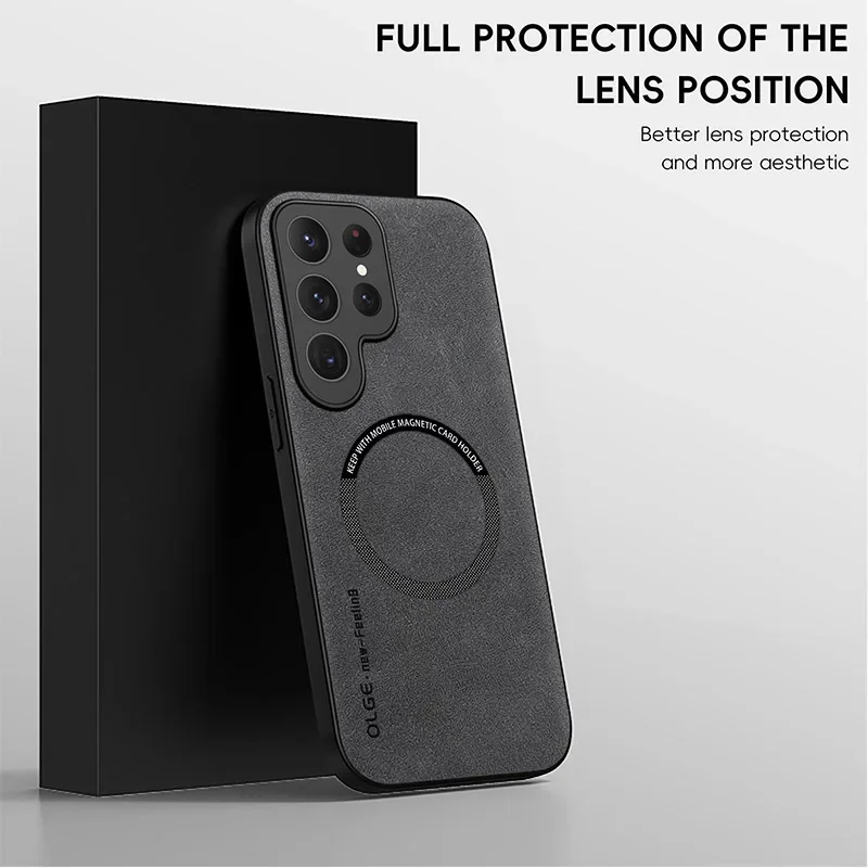 Luxury Leather Magnetic Case with Magsafe Wireless Charging Cover