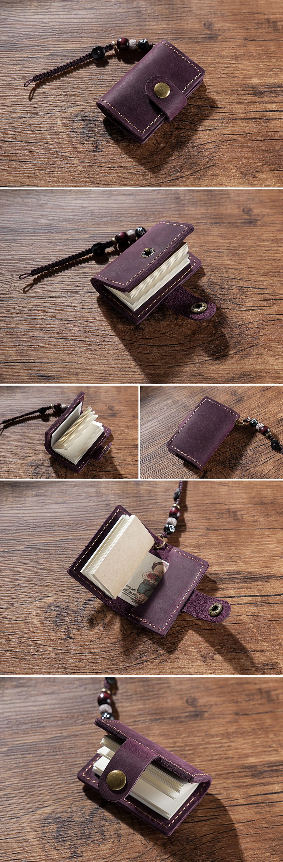Niedliches kleines Leder-Notizbuch, Mini-Taschen-Notizblock, Reise-Skizzenbuch, Planer, Tagebuch, Retro-Rindsleder-Einband, Broschüre, Weihnachten, Hochzeit – Detail 7