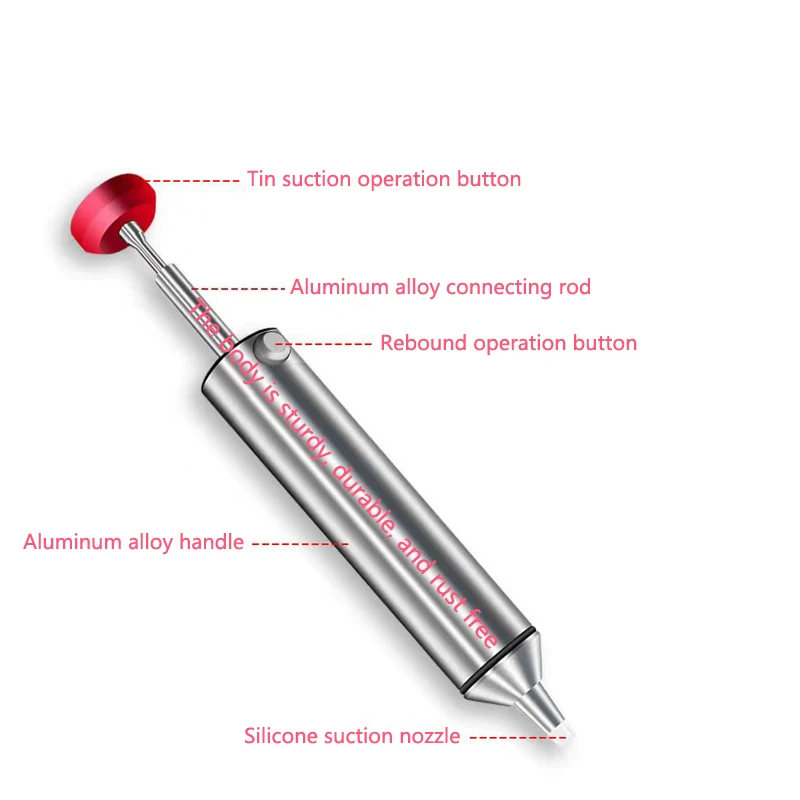 Desoldering Suction Pump Desoldering Pump Anti Slip Tin Suction Device Portable Detachable Welding Pump Replaceable Heat-resistant Silicone Suction Nozzle