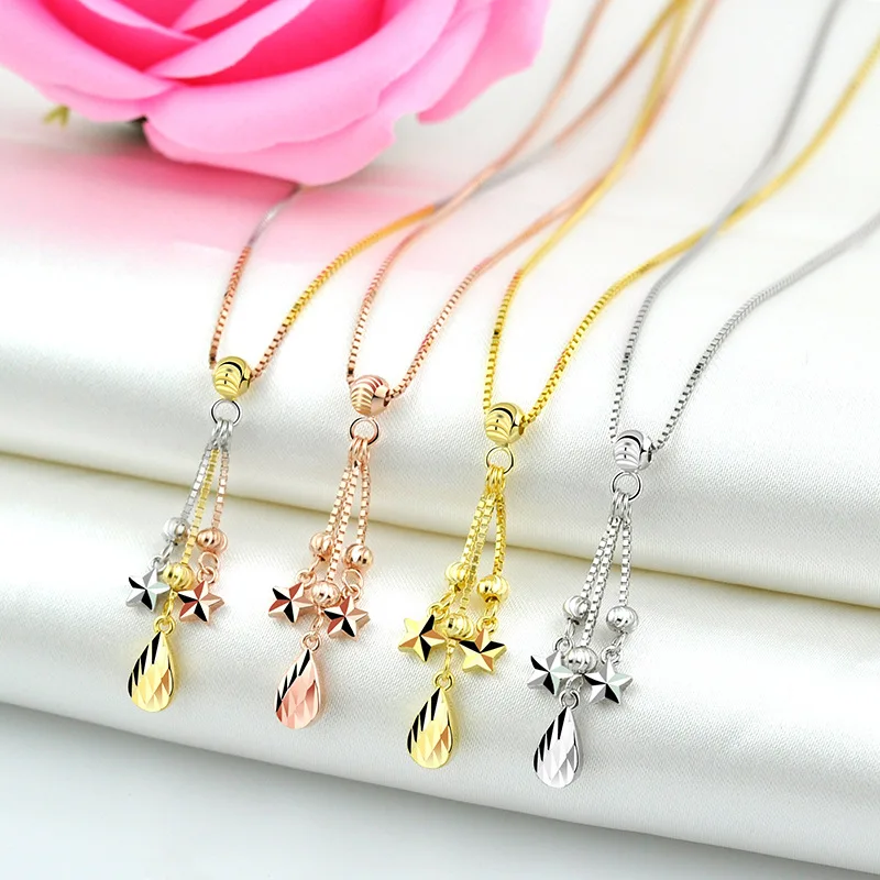 

Necklace Women's 925 Sterling Silver Color-Plated Gold Tassel Clavicle Chain Elegant Color Silver Water Drop Necklace Live Broad