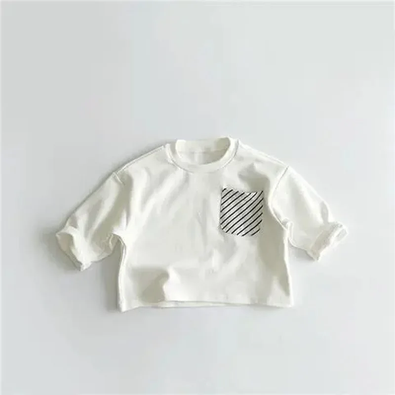 Trendy Striped Tshirt Fashion New Versatile Casual Loose Round Neck Tees New Design Long Sleeve Solid Color Tops 5