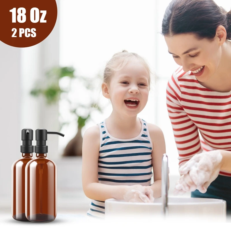 A01F-Glass 18 Oz Hand Glass Bottle Stainless Steel Push-Type Dispensing Bottle Soap Dispenser