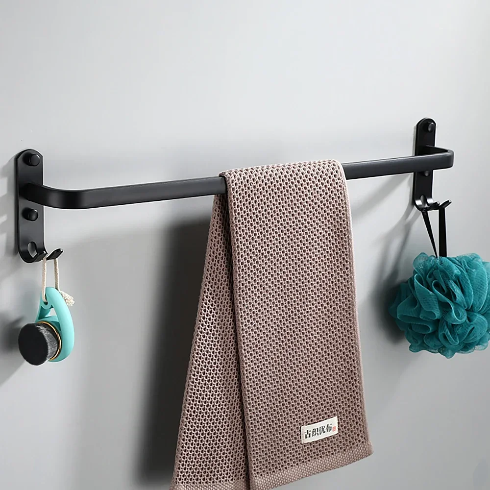 Towel Bar 30-60 CM Multi Rod Holder Bathroom Accessories Wall Rail Organizer Hook Hanger Aluminum Storage Rack Matte Black Shelf storage rack towel rack towel holder