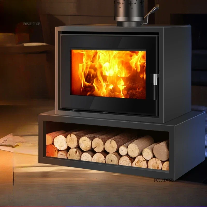 เตาผิงให้ความร้อนด้วยไฟจริง สไตล์ยุโรป สำหรับใช้ภายนอกและภายในบ้าน เตาเผาเม็ดเชื้อเพลิงสำหรับพื้นที่ชนบท เตาผิงตกแต่งพร้อมปล่องไฟ เตาเผาไม้ 1