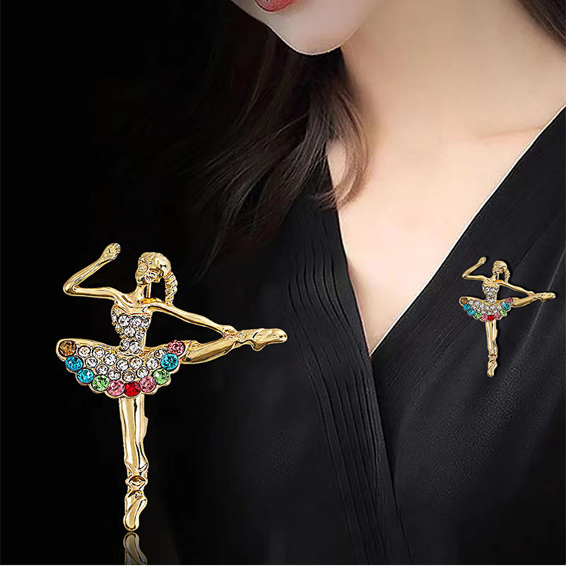 Colorful Rhinestone Ballet Girl Brooches Alloy Dancing Girl Pin Women Coat Suit Corsage Clothing Accessories Russia Jewelry