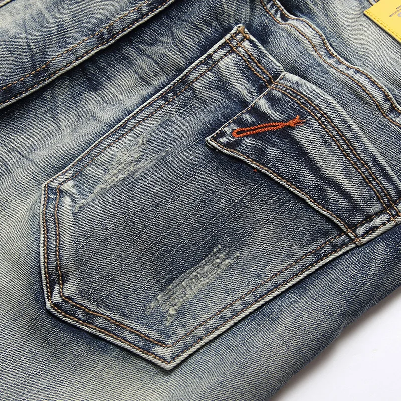 2024 New Motorcycle Jeans Men's Skinny Feet Party Men's Clothing Personality Zipper Fashion Retro Men's Long Pants