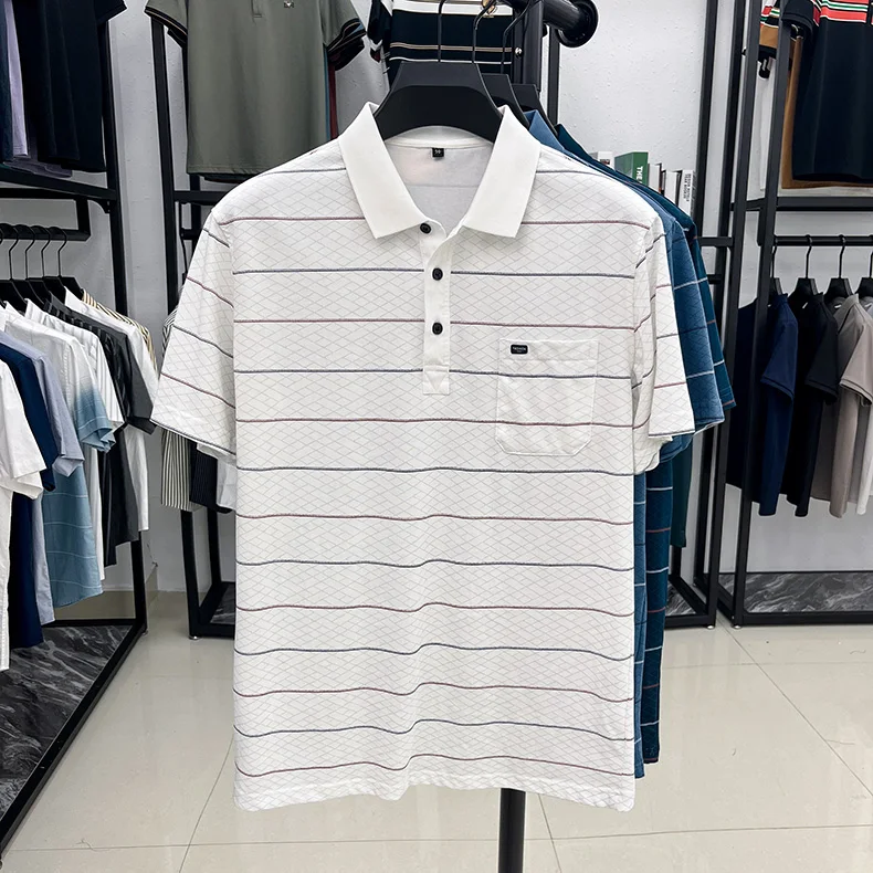 Luxury brand plaid jacquard short sleeve polo shirt fashion letter embroidery pocket classic stripes trend men's new T-shirt top 18 Sc55f2e1fb21444ebb23f5d77a1b4195aP