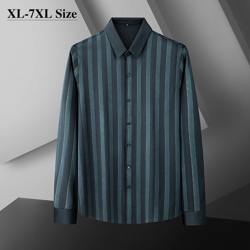 

Classic Striped Shirts for Men Autumn High Elastic Loose Business Casual Long Sleeve Luxury Non-ironing Shirt Plus Size 6XL 7XL