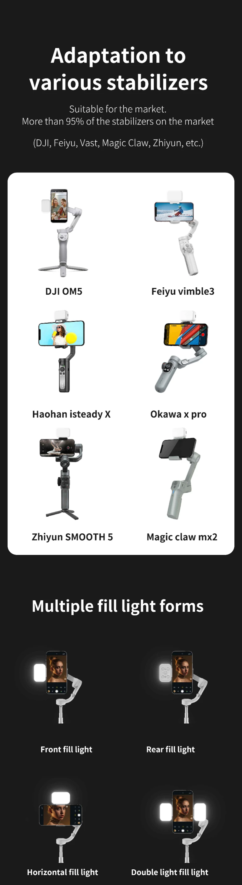Magnético LED Luz de preenchimento, Handheld Gimbal