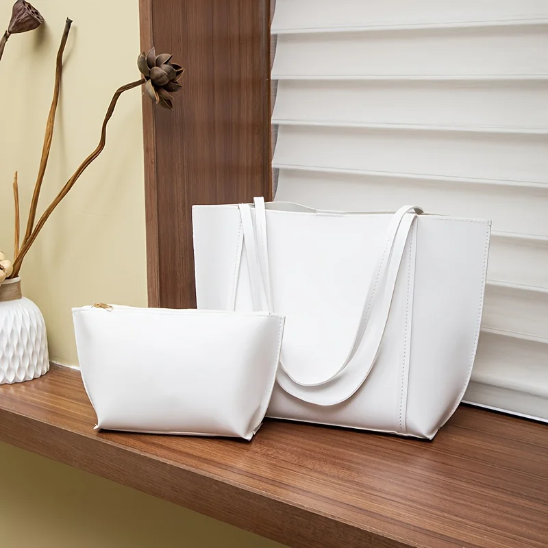 Set di borse nere da donna da 2 pezzi, borsa di grande capacità, chiusura magnetica, borsa tote retrò versatile, borse a tracolla casual quotidiane - immagine 4