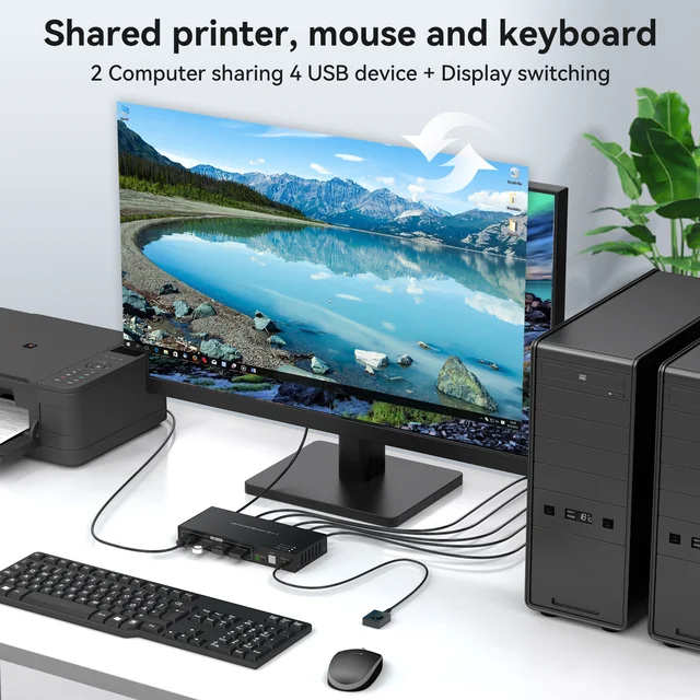 2x1 DP KVM USB переключатель с двумя портами DisplayPort KVM переключатель 4K 120Hz 8K 60Hz 2 in 1 out для 2 компьютеров 1 монитор DC 12V 1A 4