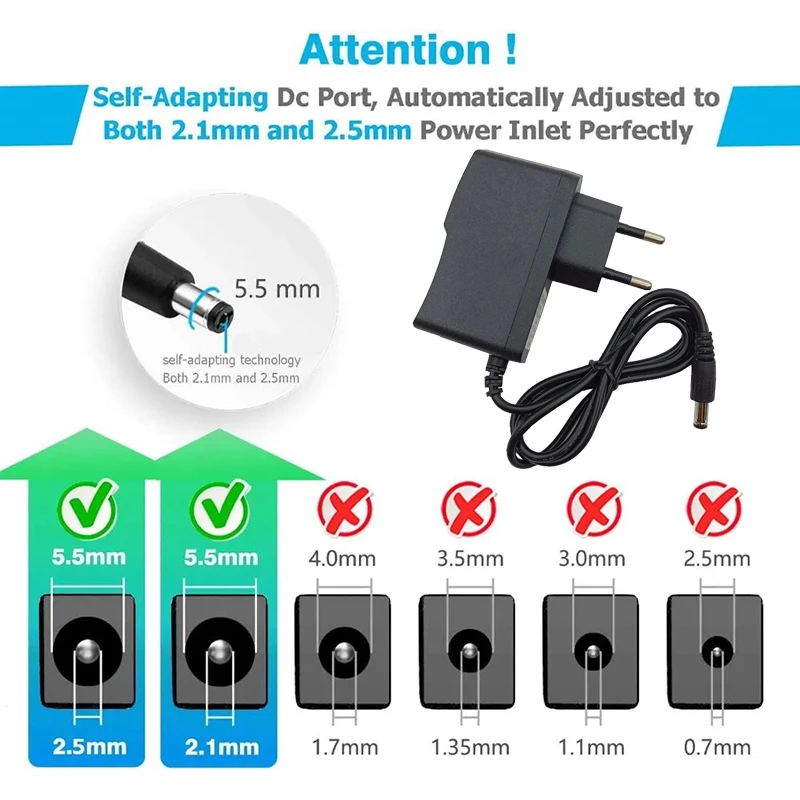 Universal 12V Power Supply Adapter with Adjustable Amp Options and EU Plug