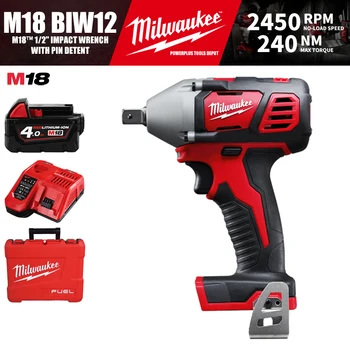 밀워키 M18 BIW12/2659 M18™무선 임팩트 렌치, 핀 디텐트 포함, 배터리 충전기 포함, 18V 전동 공구, 240NM, 1/2 인치