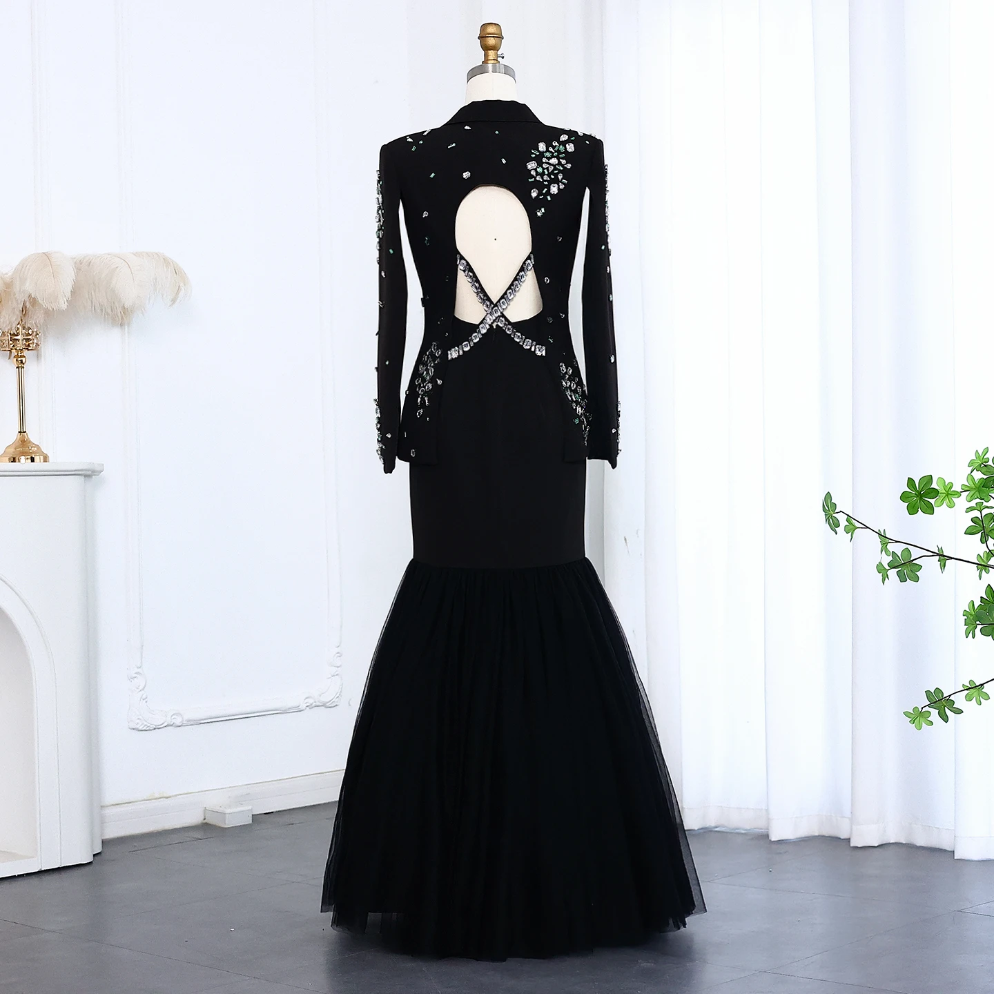 chinese dress ladies Wedtrend Women Sparkly Black Long Prom Dress with Slit Mermaid Spaghetti Straps Corset Rhinestone Formal Party Dress, Black / US26W