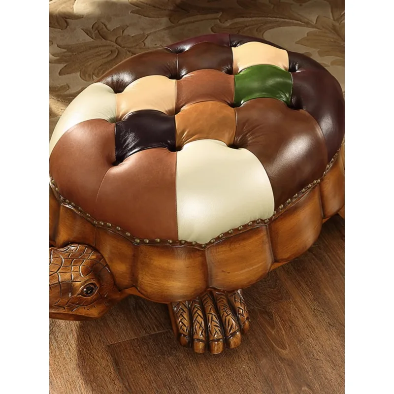 

Wood Turtle Stool Children's Cartoon Stool European-Style Solid Wood Shoe Changing Stool Dressing Sofa Foot Bench Pedal