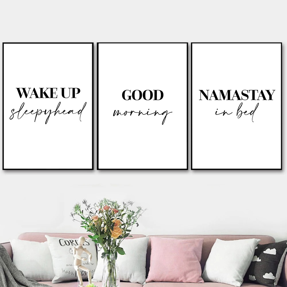 Testo Della Camera Da Letto Stampe Da Parete Sveglia Sleepyhead Good Morning Snugggle Up Citazione Pittura Su Tela Nordic Living Decor Poster Immagini