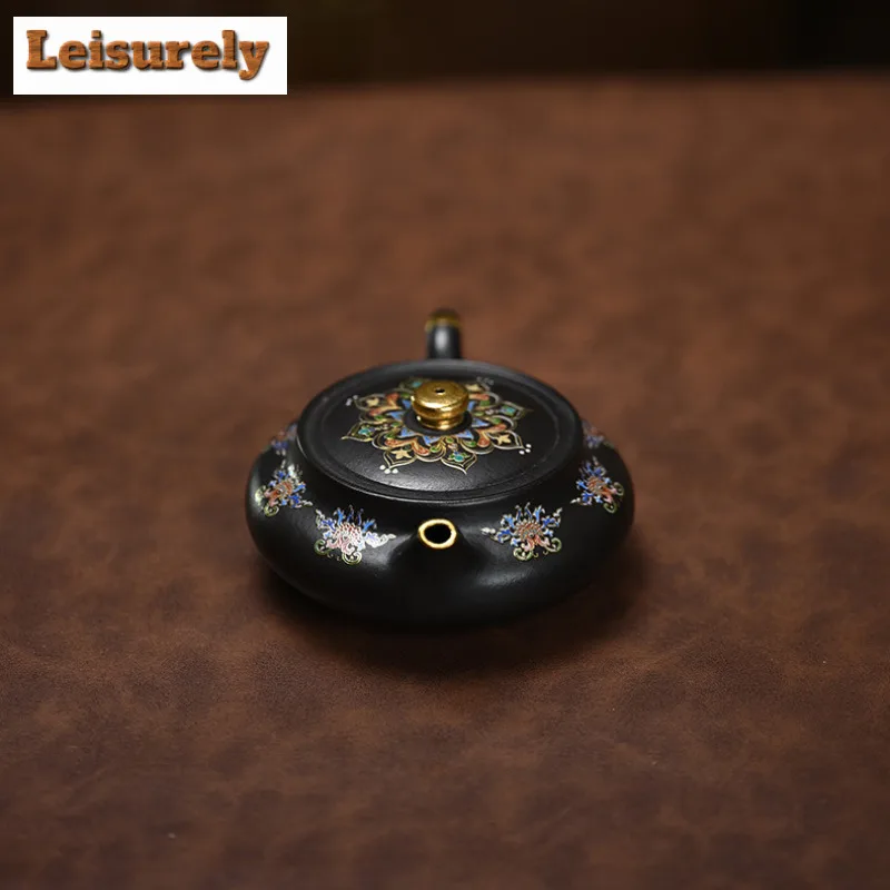 180ml Exquisite Yixing Purple Clay Teapots Handmade Colour Enamels Black Pot Raw Ore Dahongpao Mud Kettle Chinese Zisha Tea Set