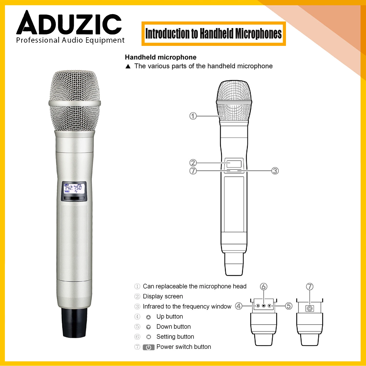 ADUZIC AXT220D 무선 전문 마이크 다이나믹 500/600MHz 200M Beta58 KSM8 무대 마이크 UHF 무선 핀 마이크