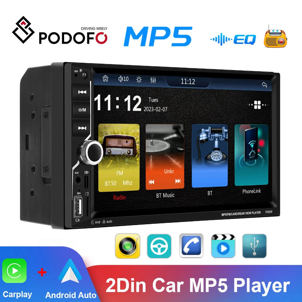 

Podofo Car Radio 7" 2Din Car MP5 Player For Universal Wireless Carplay Auto Multimedia Video Player Bluetooth FM Support TF/USB