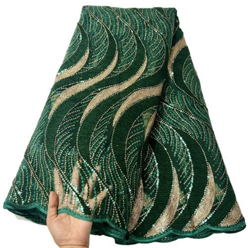 

Green Sequins Tulle Lace African Lace Fabric 2022 Beautiful High Quality French Mesh Net Lace Fabrics For Wedding Dress