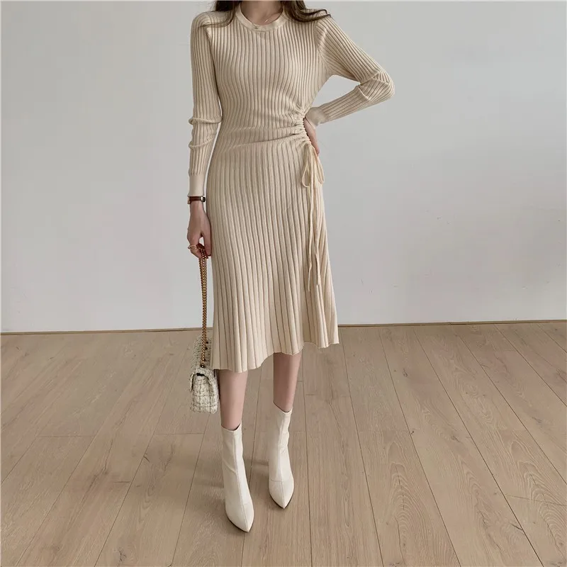 

2024 Cekcya Lady's Knitted Dress Autumn Women French Vintage Slim Fit Waisted Knitting Fishtail Dresses Female Boutique Knitwear