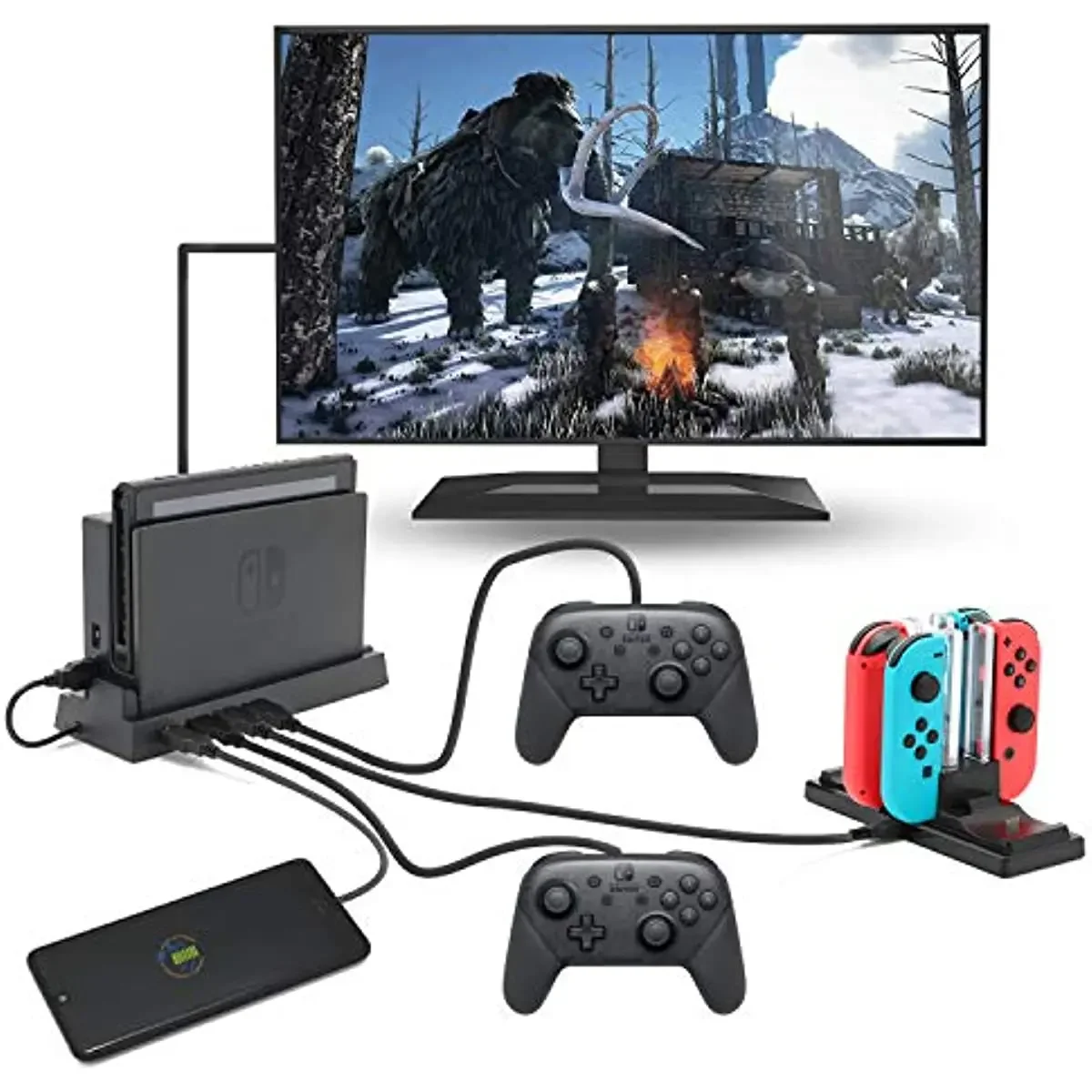 Hub Dock for Switch,USB Hub for Switch with 4 Output Ports Wired Pro Controllers, JoyPad Dock, Controller Adapter