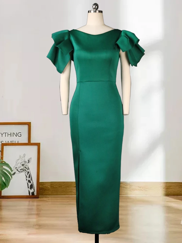 Abito lungo da donna per feste abito verde smeraldo manica corta con volant  abito Sexy aderente a fessura alta per abiti da notte per la cena di  natale|Dresses| - AliExpress