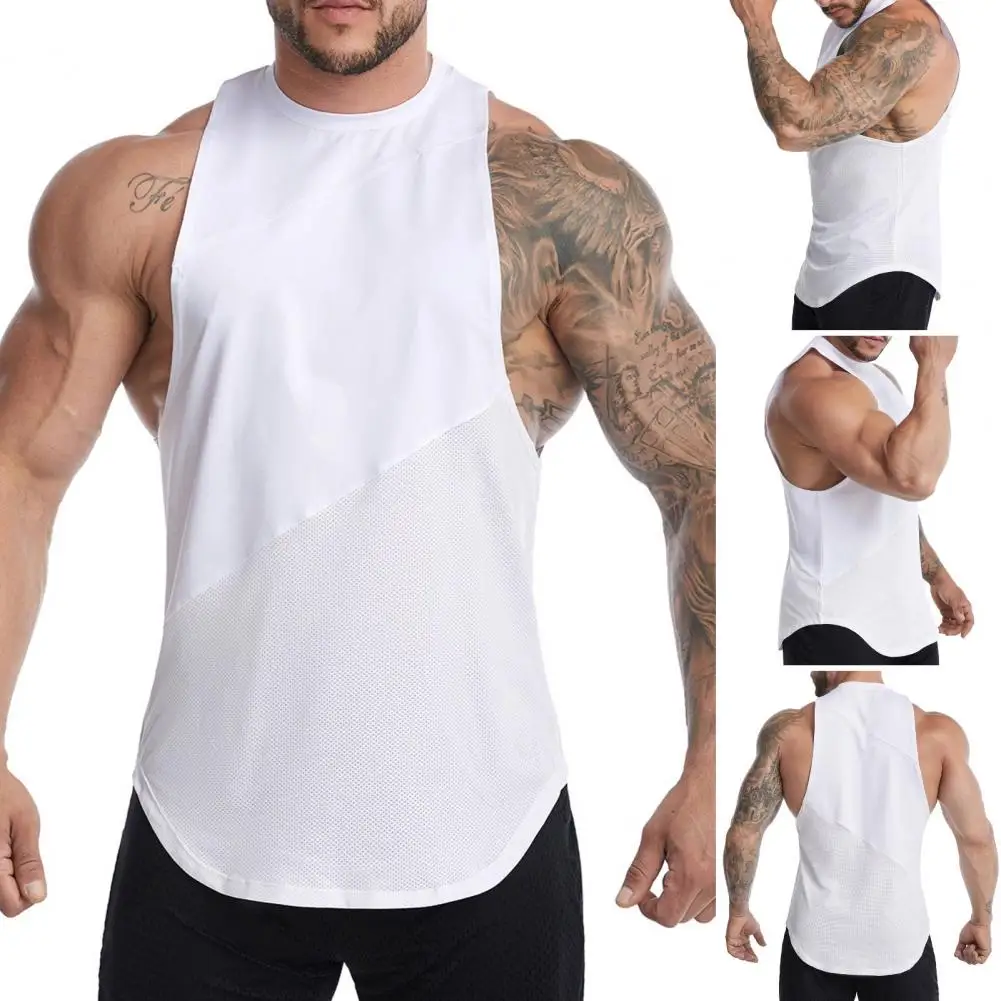 

Men Vest Loose Fit O-neck Sleeveless Vest Tops Solid Color Mesh Fitness Gym Workout Undershirt Bodybuilding Running Vest