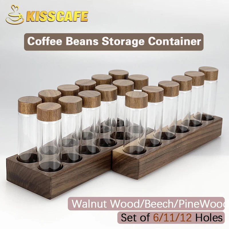 Coffee Beans Storage Container Display Rack Walnut Coffee Tea Tube Bottle Glass Espresso Coffee