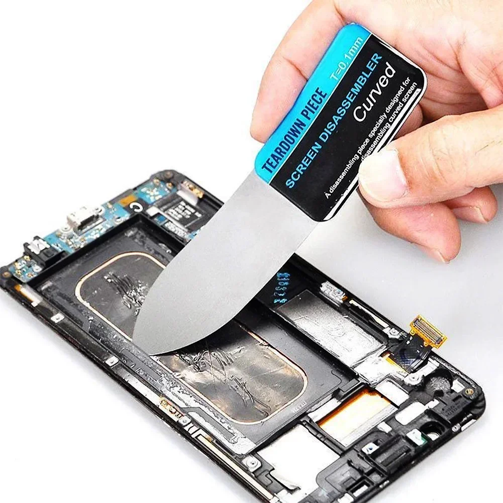 Phone Screen Disassemble Tool 1PC Mobile Phone Curved LCD Screen Spudger Opening Pry Card Tools Ultra Thin Flexible Mobile Phone Disassemble Steel Metal