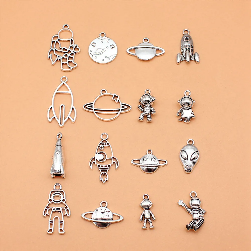 

16pcs/lot Astronaut Spaceman Rocket Alien Cosmic Planet Charms Collection For Jewelry Making Couple Pendants