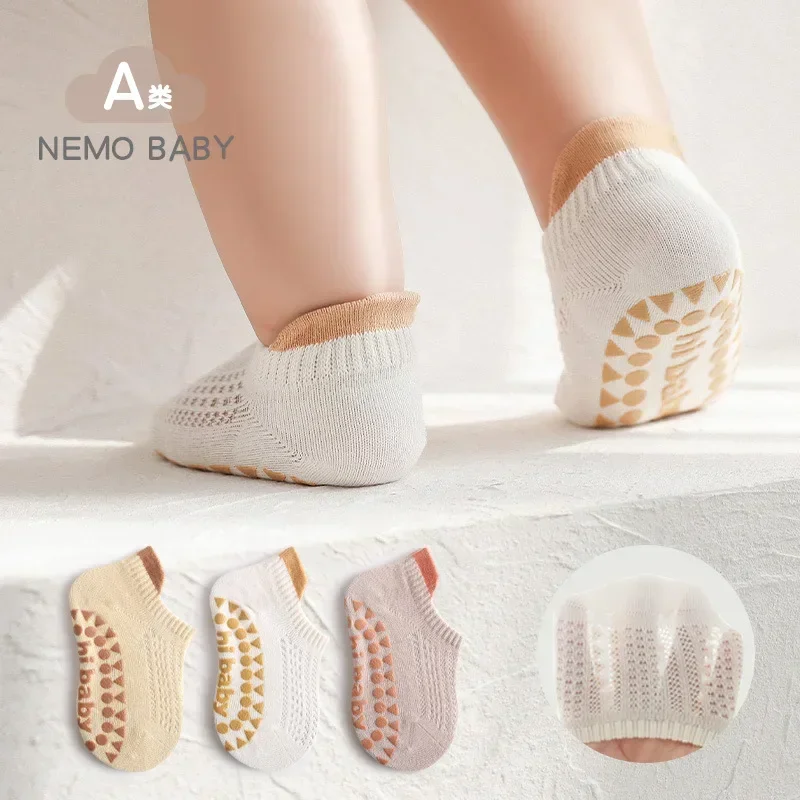 3 Pairs New Baby Children's Floor Socks Mesh Thin Boys and Girls Non-slip and Cool Toddler Short Boat Socks