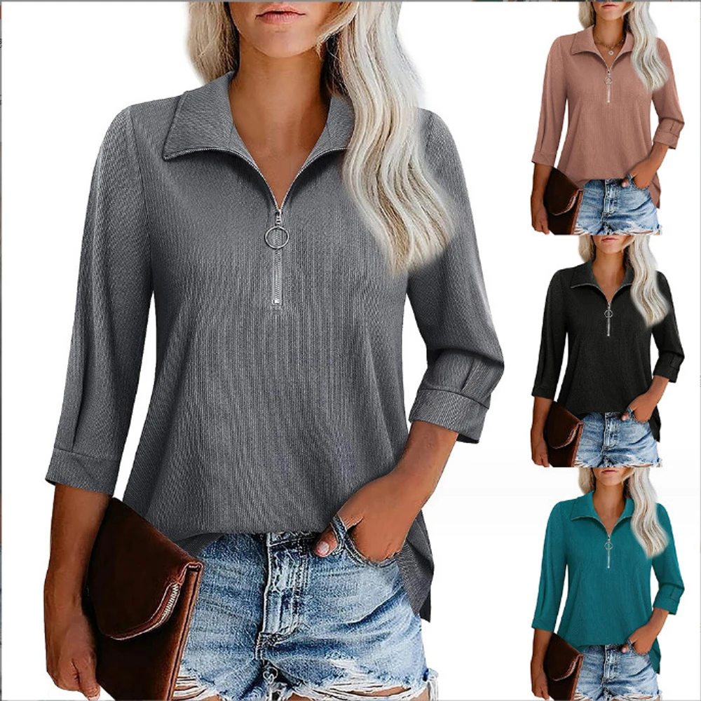 Casual Female Three Quarter Blouse Shirt