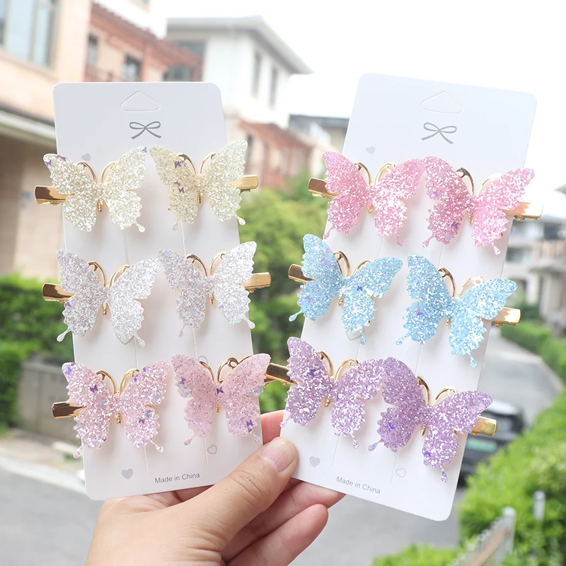 6/12Pcs Bunte Glitter Schmetterling Haar Clips Mädchen Haarnadeln Barrettes Frauen Süße Haar Ornament Mode Haar Zubehör – Detail 7