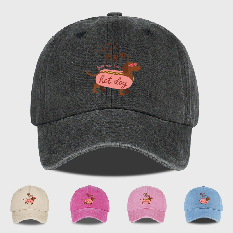 New Fashionable Lucky Puppy Hot Dog Print Washed Baseball Cap – Breathable and Adjustable – Perfect Gift for Pet Lovers – Vacati