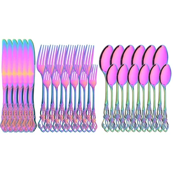 6/30 pezzi set di stoviglie colorate reali coltello da dessert forchetta cucchiaio set di posate argenteria in acciaio inossidabile stoviglie da cucina posate 1