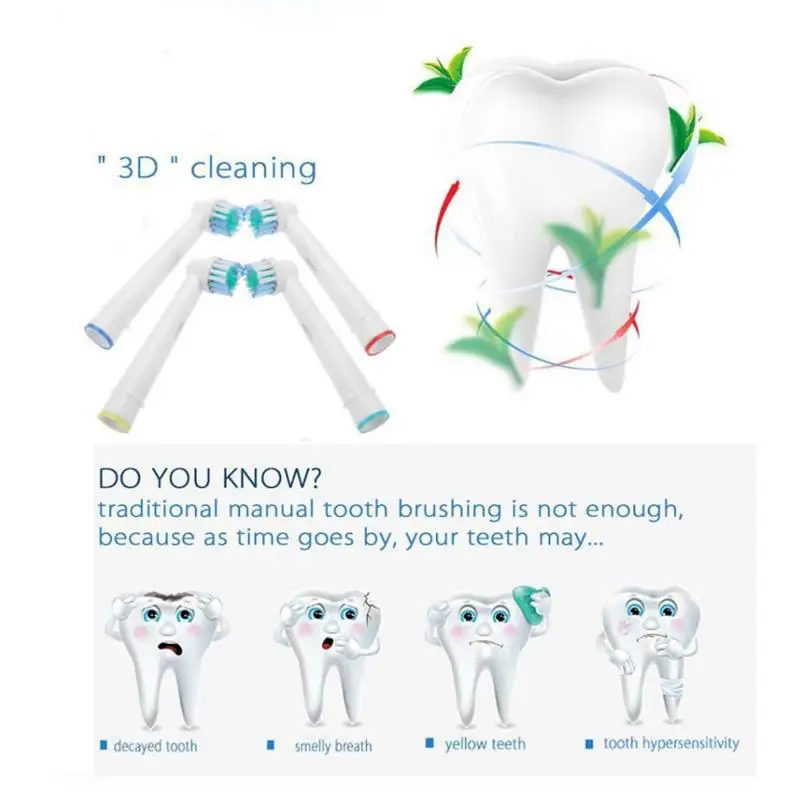 Toothbrush Replacement Heads 4&times;Replacement Brush Heads For Oral-B Electric Toothbrush Fit Advance Power/Pro Health/Triumph/3D Excel/Vitality Precision Clean