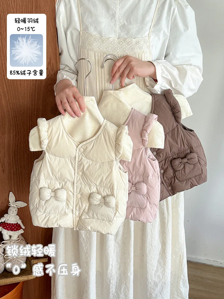  소녀 다운 조끼 가을 및 겨울 스타일 두꺼운 민소매 재킷  방한 따뜻한 조끼