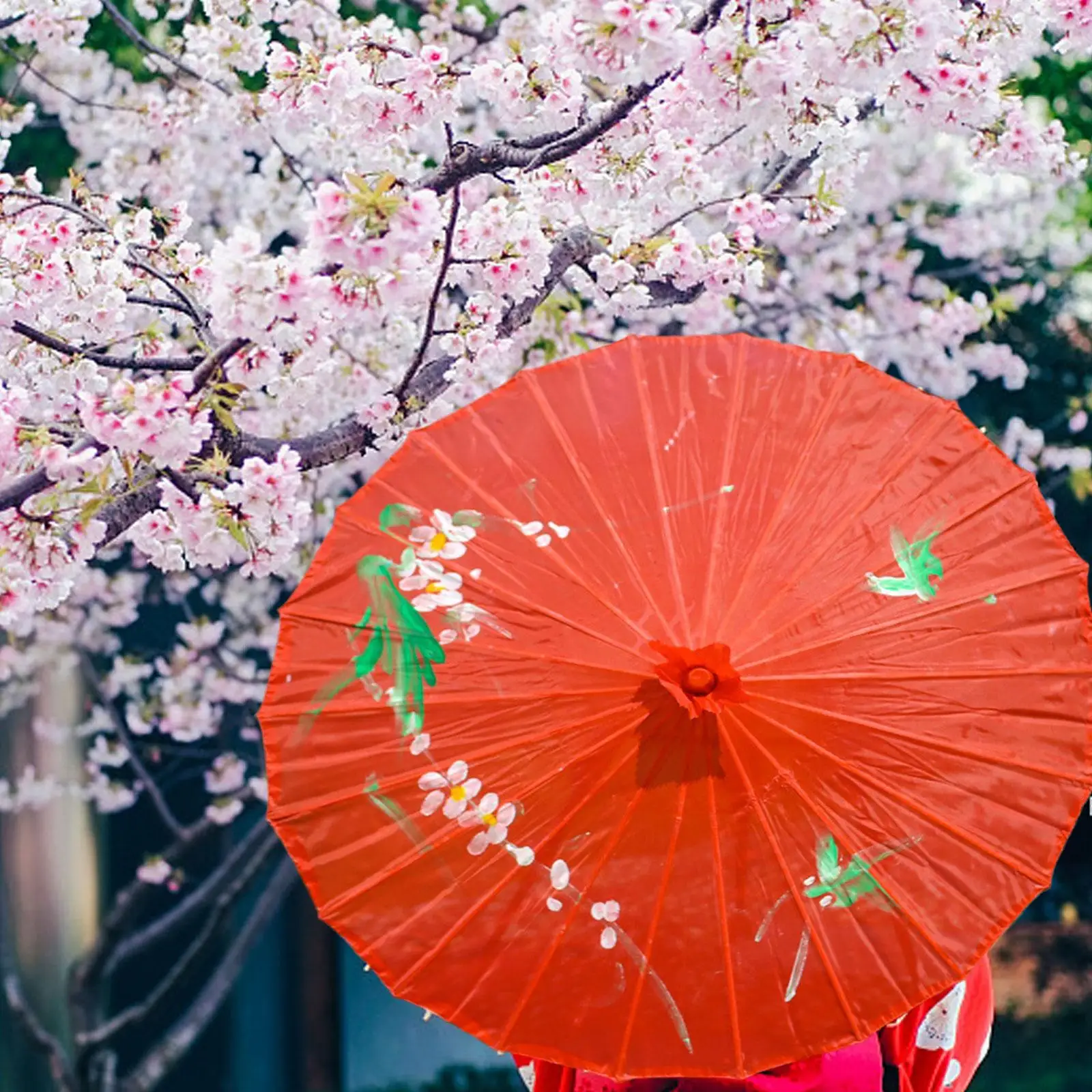 Paper umbrella Vintage Chinese Silk Oil Paper Umbrella Red Flower Bamboo Handle Wedding Decor Photo Parasol Dance Props Red