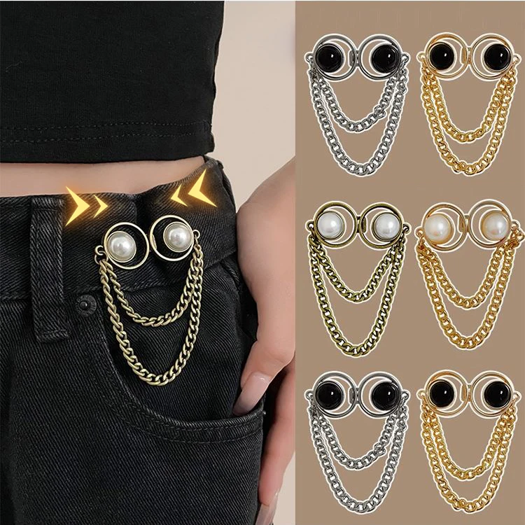 

1set Reusable Metal Buttons Pearl Tassel Snap Fastener Pants Pin Retractable Sewing-on Buckles Jeans Perfect Fit Reduce Waist