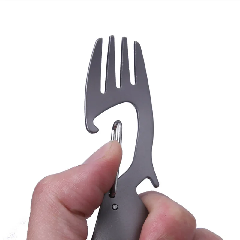 Multi-functional Titanium Alloy Fork Spoon Ultra-light Outdoor Camping Carabiner Bottle Opener Picnic Portable Tableware