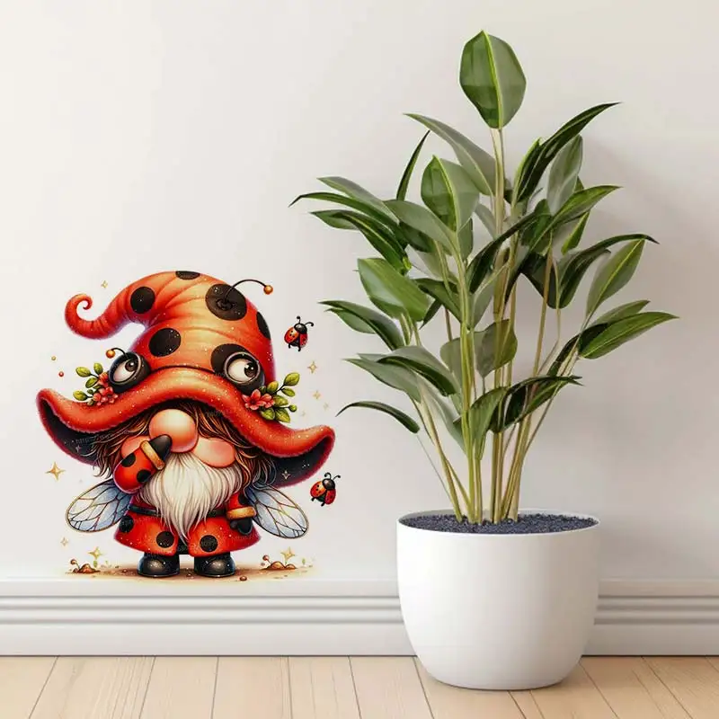Valentines Watercolor Gnome Ladybug Wall Stickers Bathroom Toilet Living Room Decor Cabinet Refrigerator Home Decor Decals S431