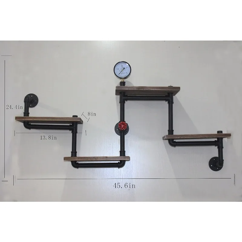 

Промышленная деревенская современная деревянная лестница, настенная полка для труб, четырехслойная книжная полка с дизайном трубы, полки и полки «сделай сам»