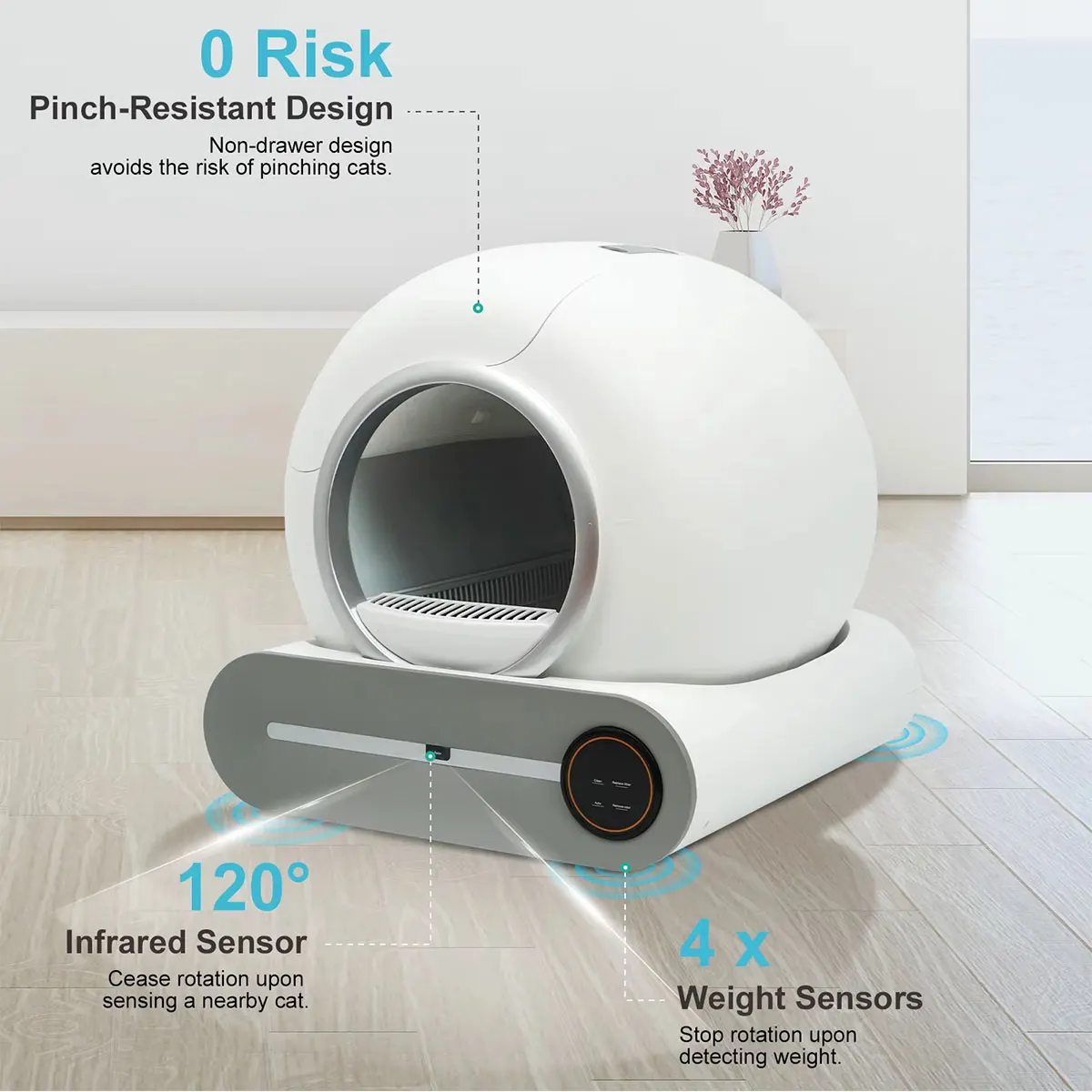 자동 스마트 고양이 화장실 65L 자가 세척 밀폐형 대형 고양이 변기 트레이 다묘 가정용 앱 제어 2.4G WiFi