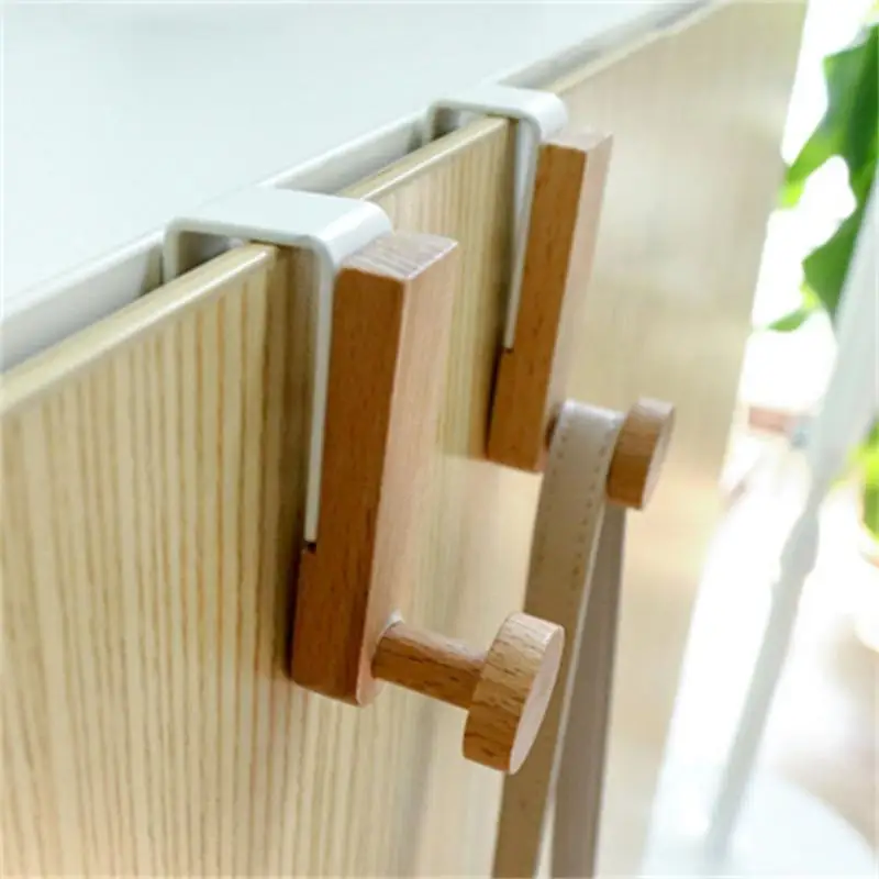 Storage Hook Door Hook Door Back Hanging Holder Kitchen Cabinet Hook Towels Clothes Coat Bathroom Accesories Storage Hanger Iron Wooden Rack Organizer
