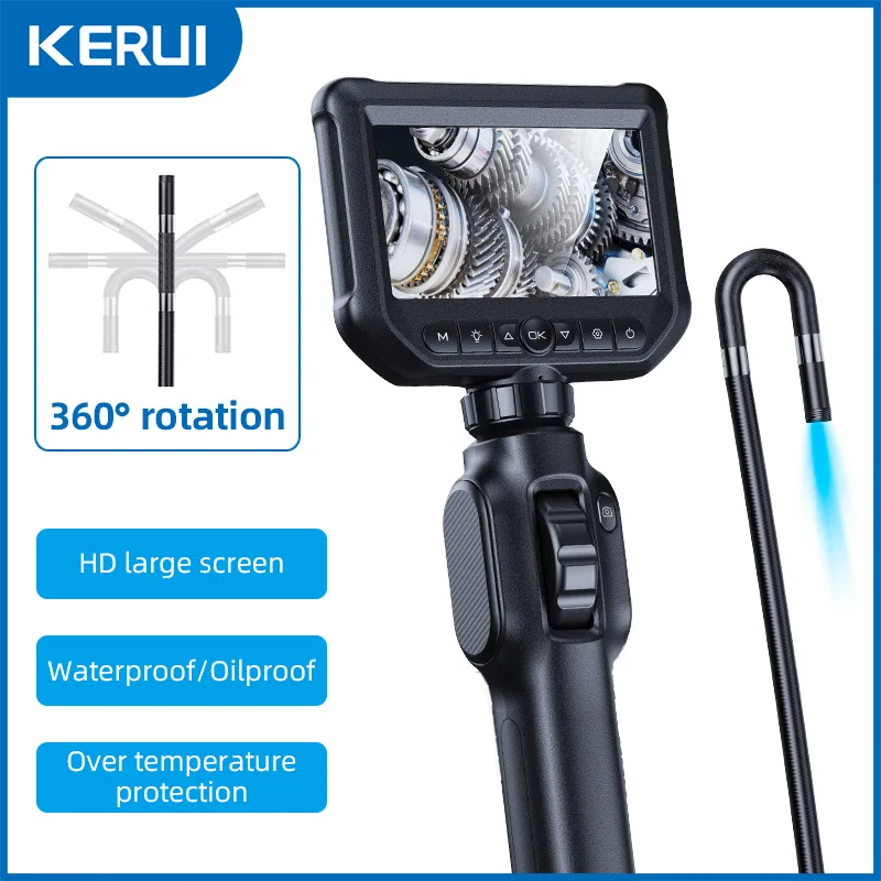 KERUI 2MP Industrial Endoscope Camera with 4.3-inch IPS Screen 360 Degree Rotation Inspection Camera Borescope for Cars Pipe