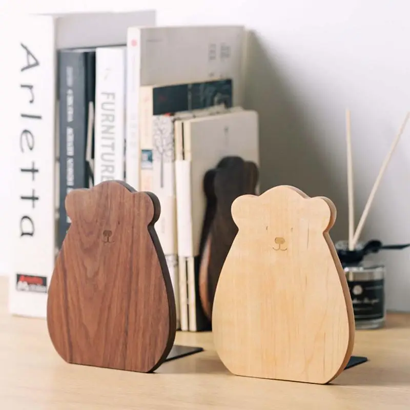 

1 Pc Black Walnut Beech Wood Bear Bookends Wooden Book Stand Holder Desktop Organizer Office Home Book Ends Book Rack Shelf