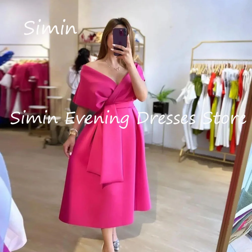 

Женское атласное вечернее платье Simin, ТРАПЕЦИЕВИДНОЕ ПЛАТЬЕ с открытыми плечами и оборками, элегантное платье до середины икры для выпускного вечера, 2023