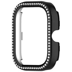 Bling Diamond Crystal Watch Bumper Protective Cover in Hollow Design for Redmi Watch 4 (Black)