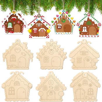 6Sets Wooden Christmas Ornaments Unfinished Wood Crafts Painting DIY Paintable Christmas Cutouts Slices for Craft with Ropes 1